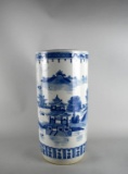 Canton Export Style Blue & White Porcelain Umbrella Stand with River Landscape