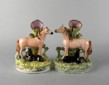 Pair of Rare 19th C. English Staffordshire Earthenware Horses with Foals Spill Vases