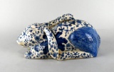 Blue & White Oriental Style Flop Eared Ceramic Rabbit Figure, Hong Kong