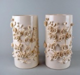 Pair of White Abigails Capodimonte Style Ceramic Vases with Floral Motifs