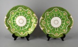 Pair of Antique Green & White Bohemian Porcelain Plates with Stands