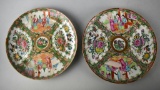 Pair of 19th C. Chinese Canton Export Rose Medallion Porcelain Plates