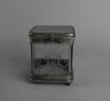 Clear Etched Glass Footed Jewelry/Keepsake Box with Silver Metal Mounts