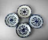 Four Blue & White Minyao Dishes with Stylized Lotus Motifs