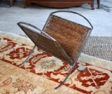 Strap Metal and Woven Rattan Magazine Holder