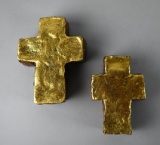 Two Barbara Biel Handmade Kiln-Fired Gilt Crosses