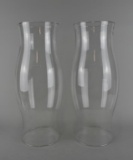 Pair of Tall Clear Glass Curved Hurricanes Lantern Shades