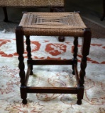 Antique Barley Twist Table with Woven Rush Replacement Top