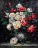 Andre (XX) Roses in Vase, Oil on Canvas Still Life, Signed Lower Right, Giltwood Frame