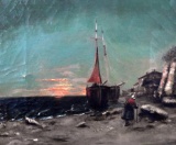 Dutch School (XIX) Ships, Oil on Canvas, Unsigned, Giltwood Frame