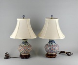 Pair of Contemporary Ceramic Vasiform Table Lamps with Linen Shades