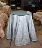 Fern Print Fabric Draped Round Side Table with Protective Glass Top