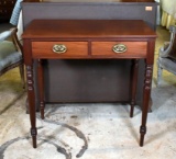 Early 19th C. Sheraton Hand Crafted Walnut Side Table with Two Drawers
