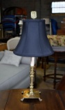 Brass Candlestick Table Lamp with Dark Fabric Shade
