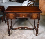 19th C. English Barley Twist Oak Desk with Three Drawers