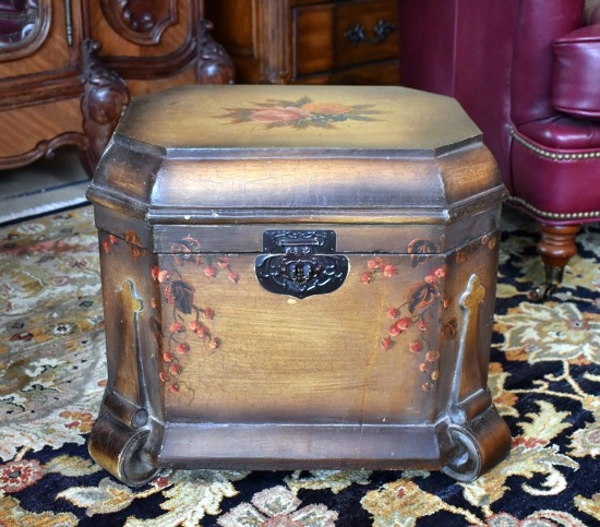 Octagonal Hand Painted Small Trunk with Storage