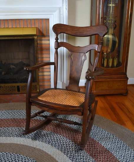 Fine Walnut Caned Seat Vintage Rocking Chair