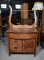 Early 20th C. Tiger Oak Bowfront Washstand with Towel Harp