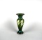 Lundberg Studios Green & White Pulled Feather Design Art Glass Vase, Etched “092736 2004” Calif.