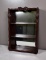 Vintage Carved Wood Three-Tier Hanging Display Shelf with Mirrored Back