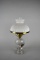 Vintage Clear Swirl Glass Oil Lamp with White Ribbed Sitter Shade