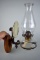 Antique Cast Iron Bracket Oil Lamp with Mercury Glass Reflector