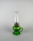 Antique Emer. Green Paneled Glass Oil Kerosene Finger Loop Lamp w/ Fireside Plume & Atwood Burner