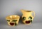Watt Pottery's Hand-Painted Apple Pattern Ribbed Mixing Bowl & Pitcher, USA