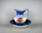 Vintage Blue & White Ironstone Wash Stand Bowl & Pitcher w/ Roses Design