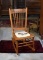 Vintage Oak Spindle-Back Rocking Chair with Needlepoint Seat