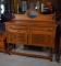 Late 19th C. Hand Made Tiger Oak Buffet Server with Mirror & Barley Twist Turnings, Prob. British