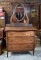 Early 20th C. Three Drawer Oak Dresser with Mirror on Caster Feet