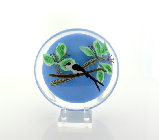 Grant Randolph Glass Paperweight-Complex Layers with Applied Bird Etched “1993 A1961”, Calif.