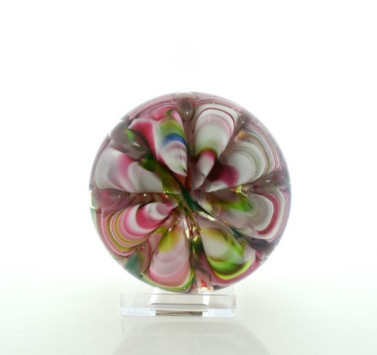 Joe St. Clair Glass Crimped Ribbon Multi Colored Paperweight, Indiana