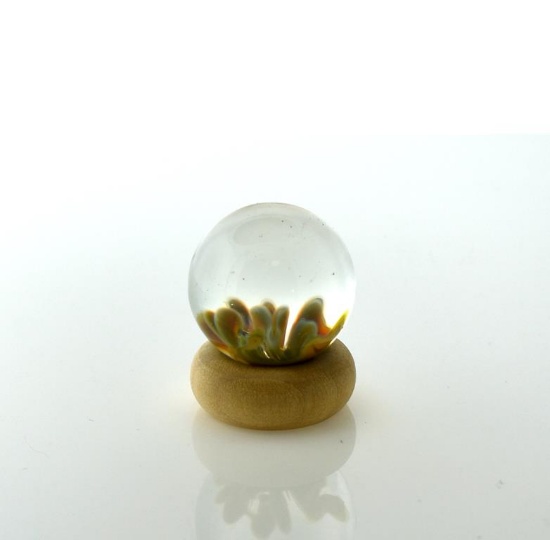 Justin Shore Art Glass Orb/Marble, White Flower with Orange Center, West Virginia