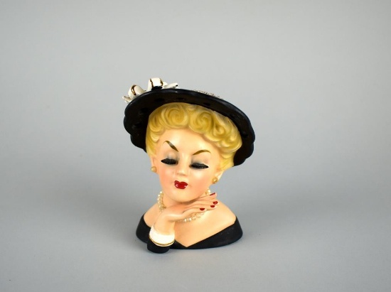 Vintage Ceramic Lady Head Vase, Inarco E-190/S, 1961 Japan