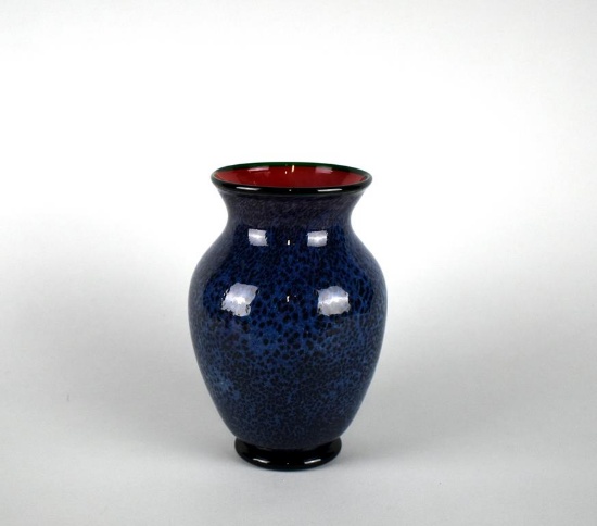 Orient & Flume 8” Art Glass Vase by Scott Beyers, Blue with Black Specks