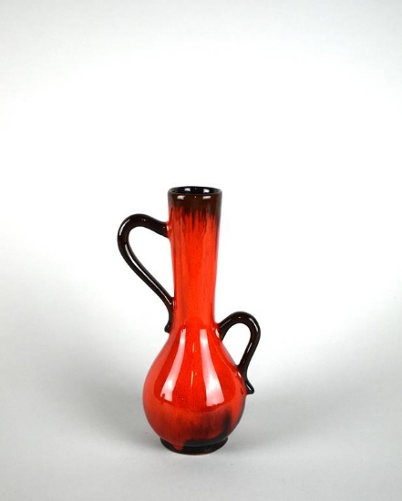 Vintage Orange/Red Flambe Two-Handle Vase