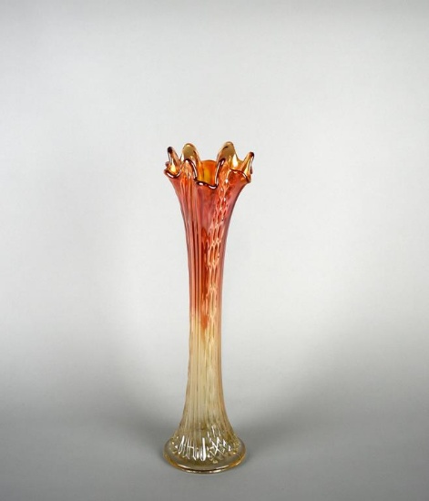 Vintage Ombre Marigold Carnival Swung Glass Vase