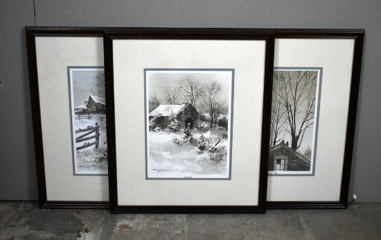 Three Michael Sloan (American, XX) 1980 Prints “Feed Bucket”, “Snowy Morn”, & “The Gathering”