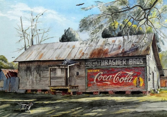 Maury Hurt (1934-2013, Florida) Print “Thrasher's Warehouse”, 1979