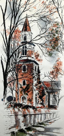 Colonial Williamsburg Print, Bruton Parish Church in Nice Vintage Frame