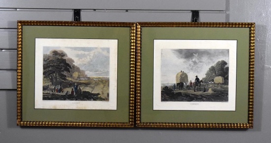 Two J. Dearman Landscapes from 18th C. Plate Engravings by D. Wolstenholme “Autumn” & “Summer”