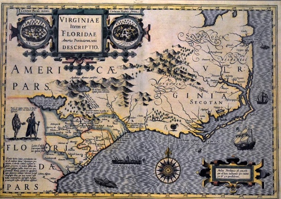 Copy of 17th C. Map Of The Amer Southeast From St. Augustine To Chesapeake Bay by Jo. Hondius