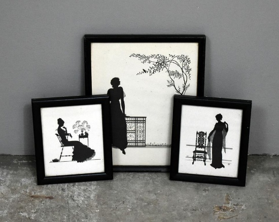 Lot of Three Vintage Wallace Nutting Silhouettes of Women, 1930s