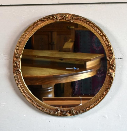 Round Ornate Giltwood Framed Wall Mirror