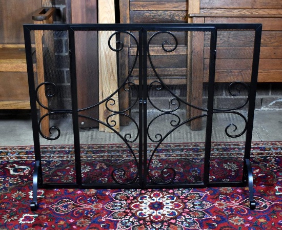 Contemporary Black Metal Gate-Style Fire Screen