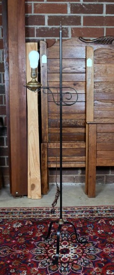 Black Wrought Metal electric Floor Lamp with Brass Finial No Shade