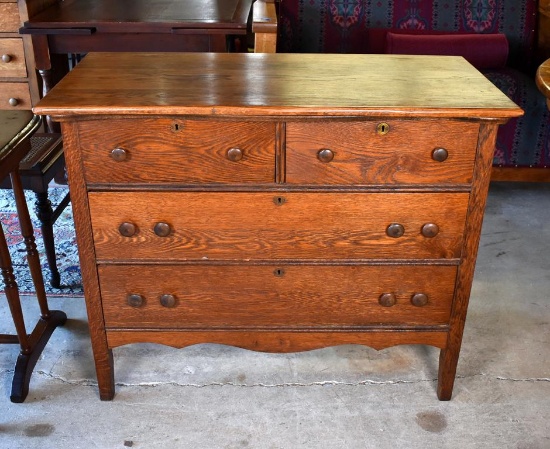 Early 20th C. Four-Drawer Oak Chest