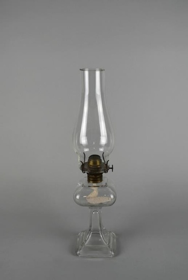 Vintage Clear Glass Oil Kerosene Lamp with Square Base